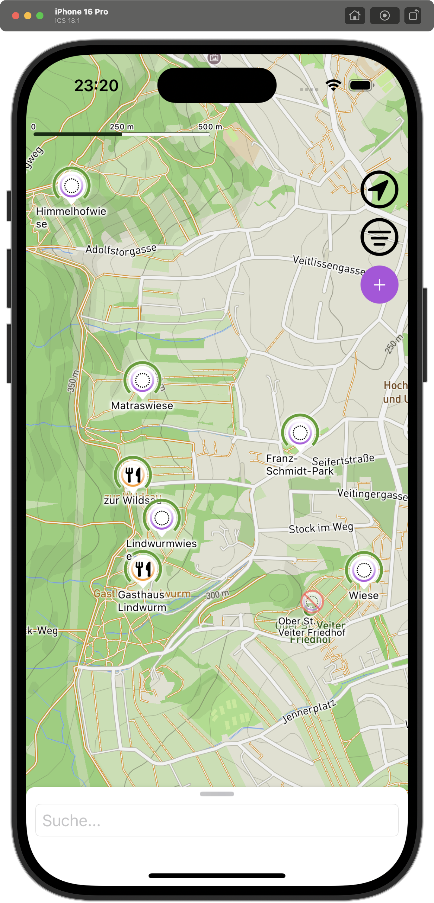 DogHive close map view with nearby places