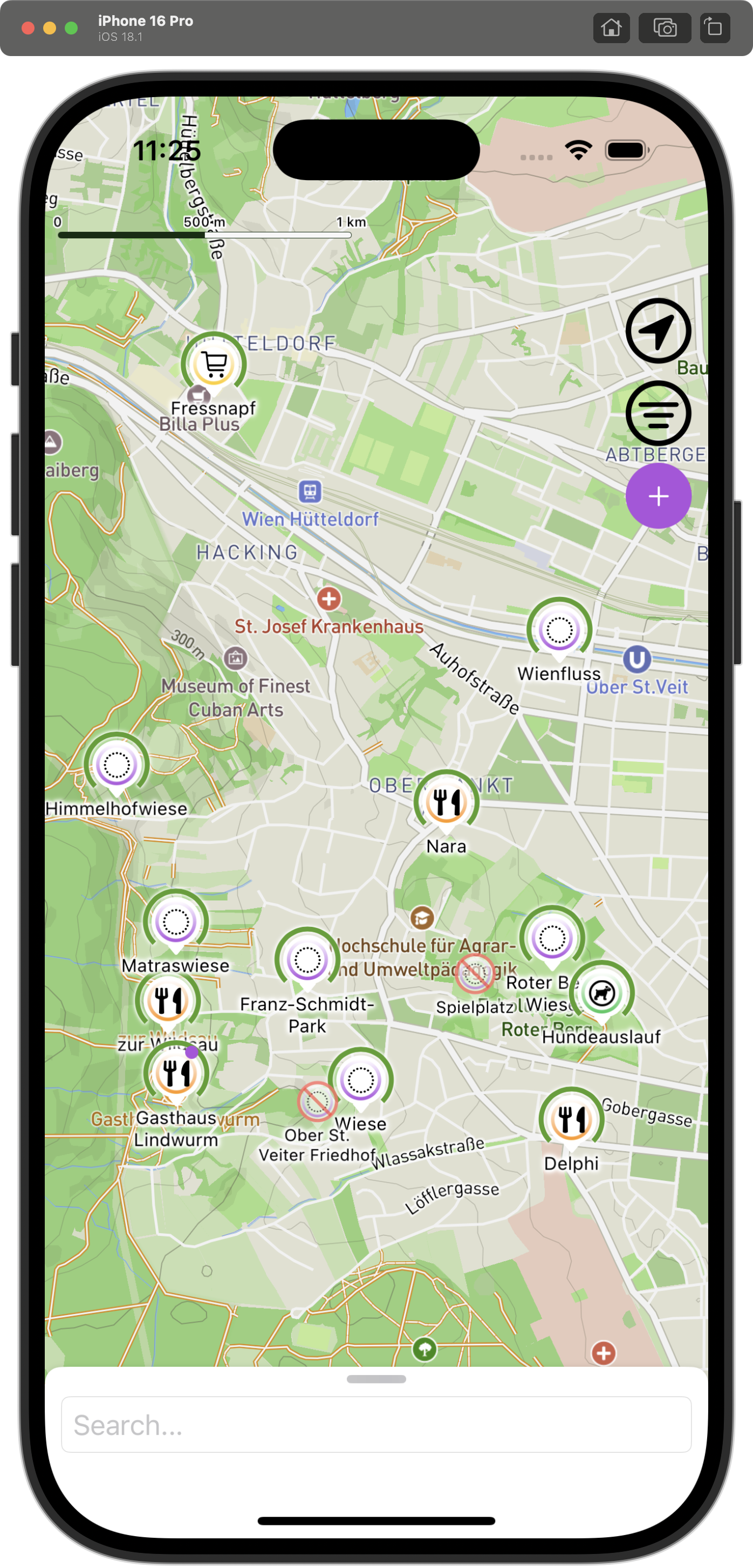 DogHive map showing dog-friendly places and alerts